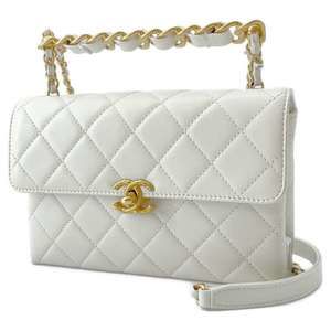 CHANEL Small Flap Chain Bag Coco Mark White